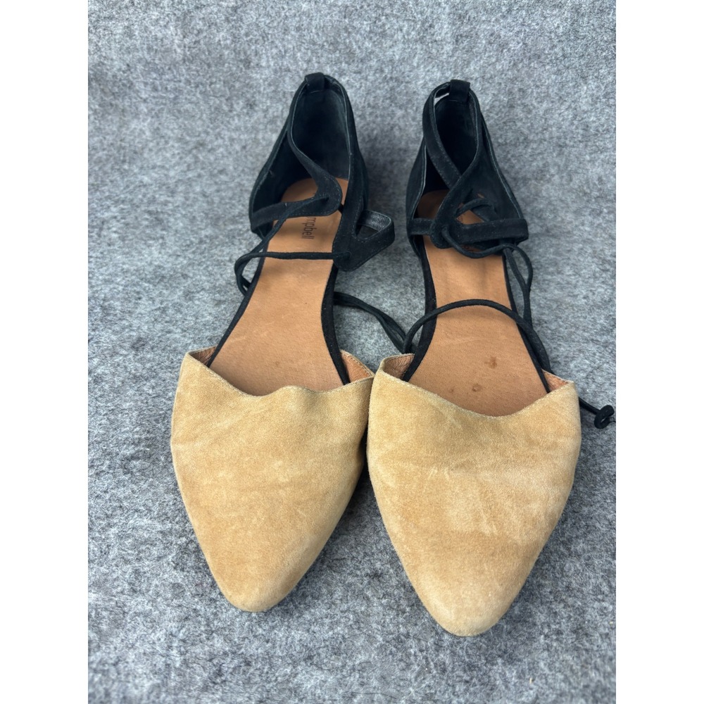 Jeffrey Campbell Enamored Flats Women 10 Tan Black Suede Lace Up Pointed Toe